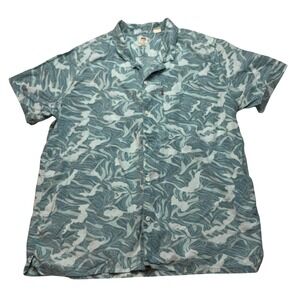 Levi's Button Down Shirt Mens XL Blue Wave Print Relaxed Fit Short